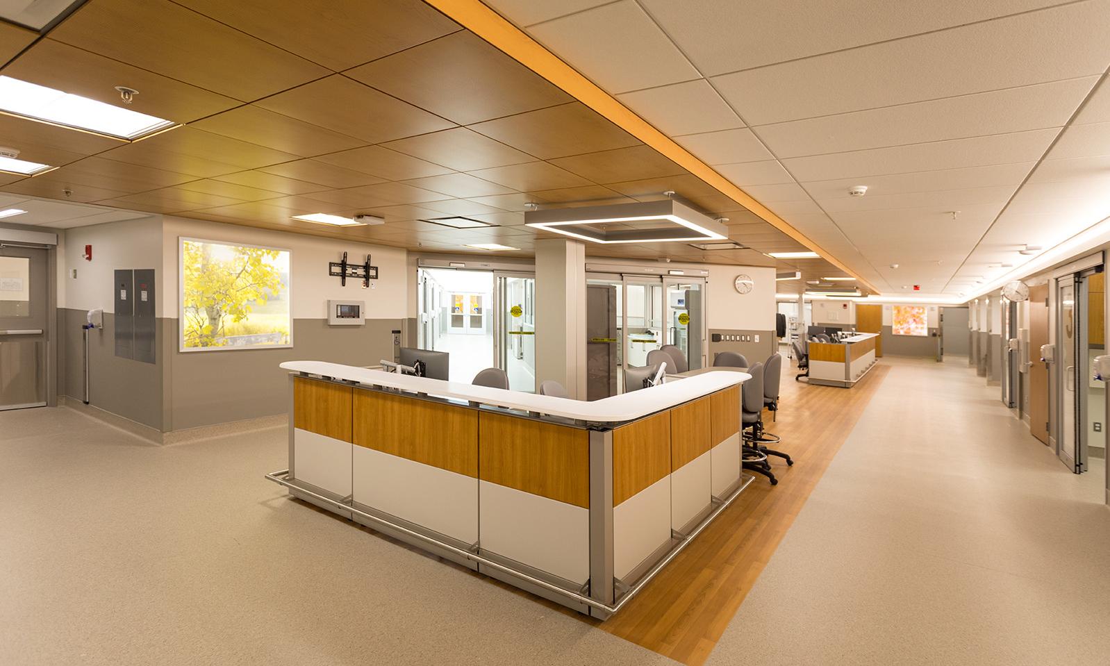 Dauphin Hospital. New Emergency Department Reception Desk at the corner where two hallways intersect.