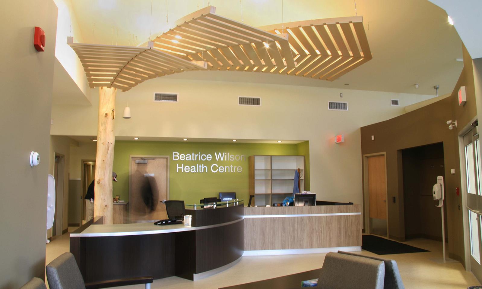 Beatrice Wilson Health Centre. Reception desk and waiting area. 