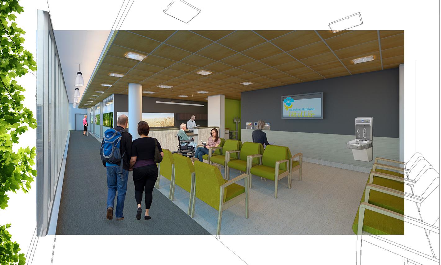 Health Sciences Centre Transplant Manitoba Clinic. A rendering of the waiting room. 